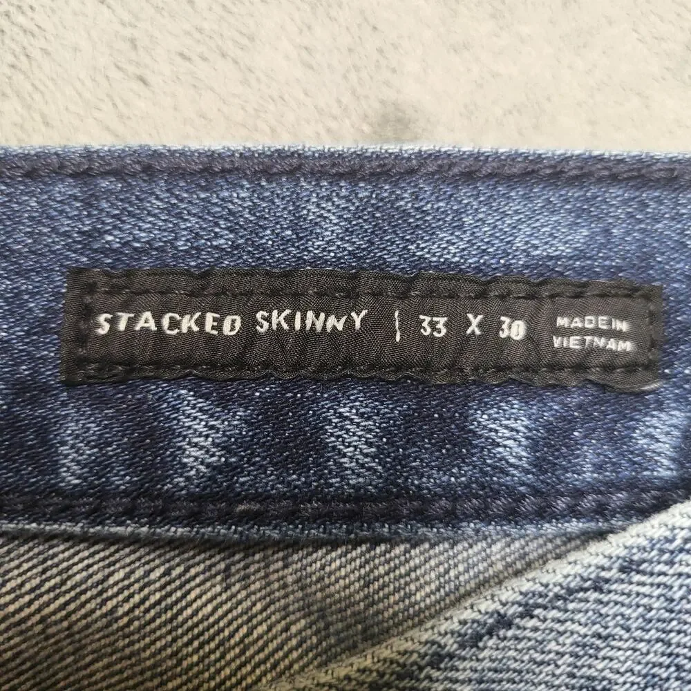 PacSun Jeans Mens 33x30 Blue Stacked Skinny Extra-Slim Distressed Stretch